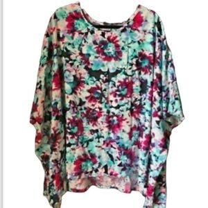 🌺NEW‼️EAST 5TH ABBY FLORAL MULTI SHORT SLEEVE OVERSIZED FLOWY BLOUSE TOP NWOT